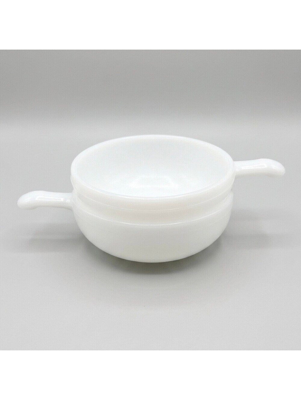 Vintage Glasbake White Milk Glass Soup Bowls with Handles Set of 2 USA